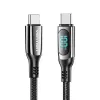 Vention kokvilnas pīts USB 2.0 C tēviņš–C tēviņš 5A kabelis ar LED displeju 1,2 m, melns, cinka sakausējuma tips
