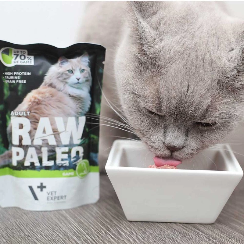 Mitrā kaķu barība VETEXPERT RAW PALEO Adult Venison 100 g — bez graudiem, vienas porcijas paciņa