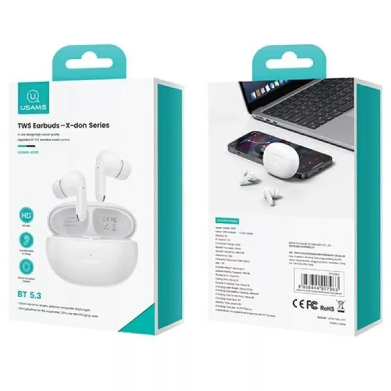 USAMS Bluetooth 5.3 TWS X-Don sērijas bezvadu austiņas ar diviem ENC mikrofoniem