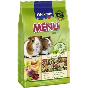 Granulēta barība jūrascūciņām Vitakraft Menu Vital 1 kg — graudaugu garša, C vitamīns, 12,5% kopproteīna, bez sojas