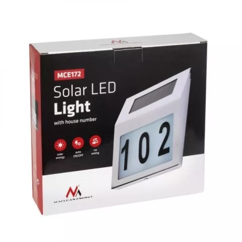 Āra LED mājas numura lampa MACLEAN MCE172 – ar saules enerģiju darbināma nakts apgaismojuma redzamībai