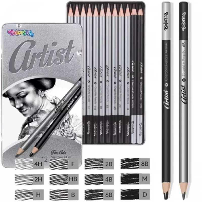 Colorino skiču mākslas komplekts 80118PTR — 12 daļu skiču zīmuļi un piederumi