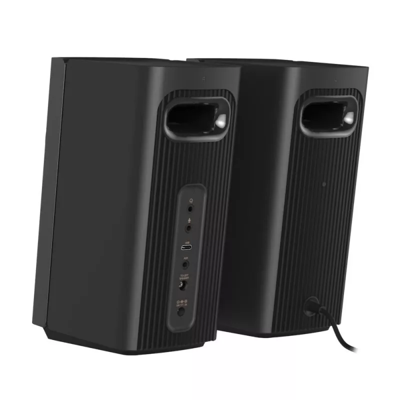 CREATIVE T60 2.0 kompakti Hi-Fi galda skaļruņi ar skaidru dialogu un apkārtējo skaņu, izmantojot Sound Blaster SmartComms komplektu, USB-C audio, mikrofona un austiņu portiem B