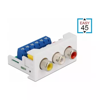 Delock Easy 45 modulis, 3 x RCA ligzdas, 22,5 x 45 mm, balts