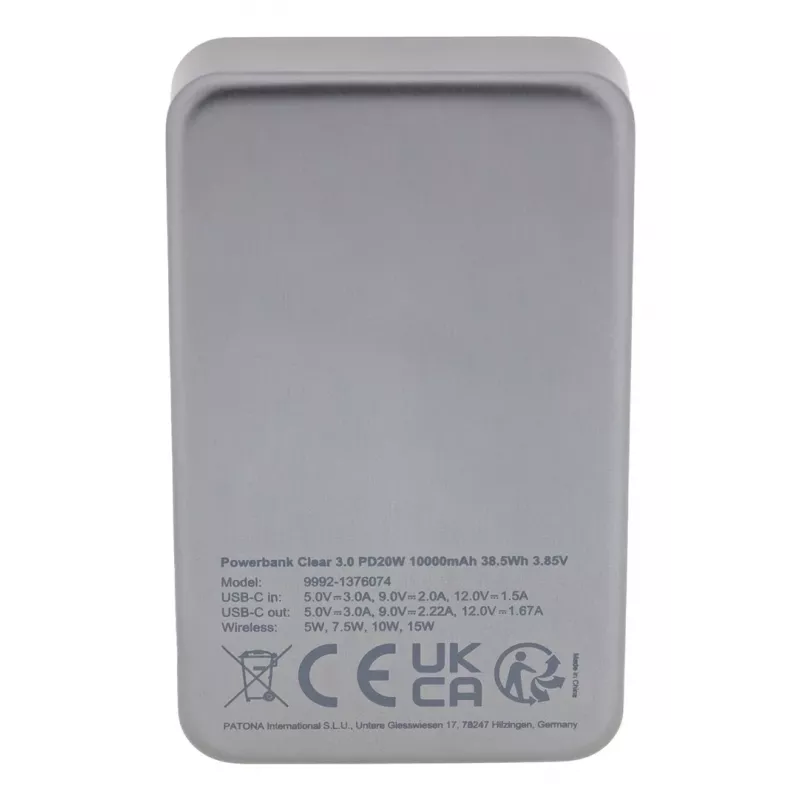 Pārnēsājamais ārējais akumulators PATONA 9992, 10000 mAh, LiPo 38,5 Wh, USB‑C PD 20 W, 2 izejas, 12 V/3 A ieeja/izeja, melns