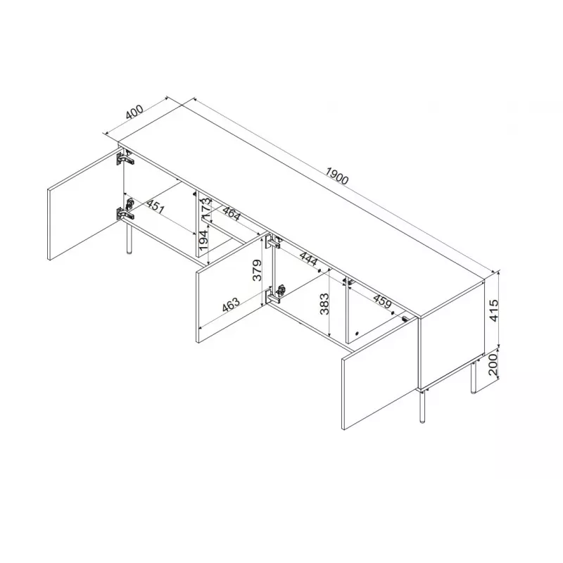 TV skapītis cama meble INSERTO 3D1W 190x40x62 cm melns ar LED