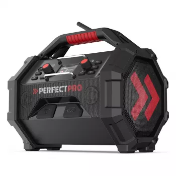 Pārnēsājamais celtniecības radio PerfectPro ROCKTAGON 18V — ar baterijām darbināms darba vietas radio