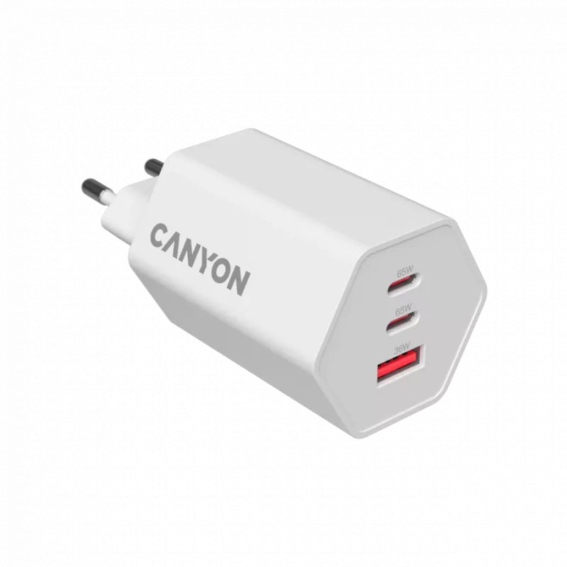CANYON lādētājs HEXAGON 65 GaN 65W 2xPD 1xQC EU Balts CND-CHAHEX65W