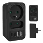 Strāvas sadalītājs MACLEAN MCE249 F/B — 2 maiņstrāvas ligzdas (16A + 6A) ar 2×USB-A un 2×USB-C PD 20W, ES spraudnis, melns