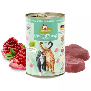 Slapjā kaķu barība Fox4Pets Granatapet DeliCATessen Venison & Tuna 400 g, pilnvērtīga barība pieaugušiem kaķiem, 78% mitrums