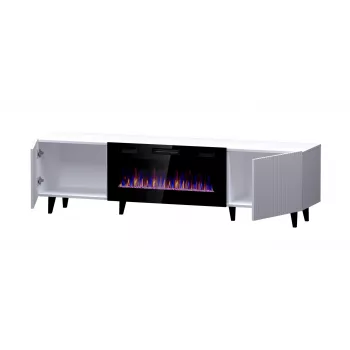 TV skapītis Cama Meble PAFOS EF ar elektrisko kamīnu 180×42×49 cm, balts, matēts