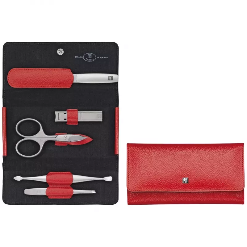 ZWILLING Twinox 97092-002-0 manikīra ceļojumu komplekts, sarkans ādas futrālis, 5 daļas