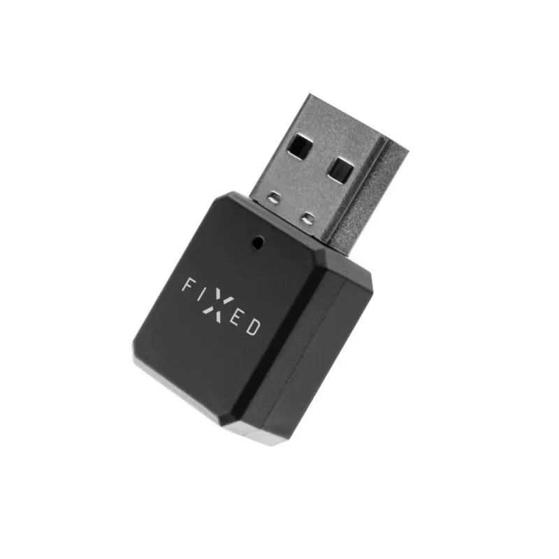 Bluetooth audio uztvērējs FIXED FIXSIG-BK — melns, bezvadu audio straumēšanas adapteris ar 3,5 mm izeju