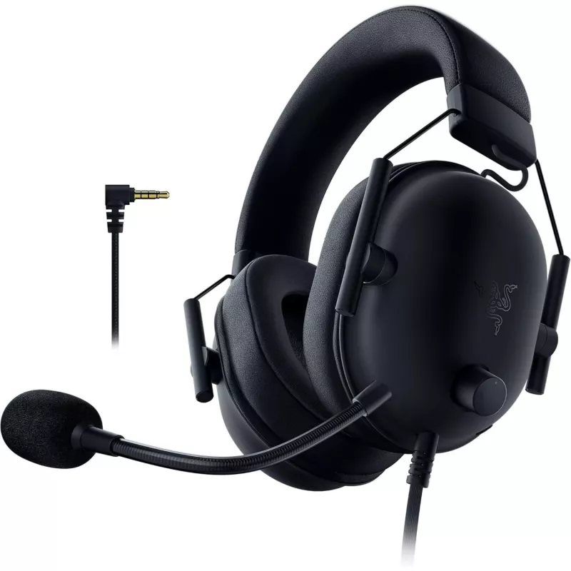 Vadu spēļu austiņas Razer MelnsShark V2 X — binaurālas, 3,5 mm, 32 Ω, 12–28000 Hz, mikrofons ar izliekamu strēli -42 dB, 270 g