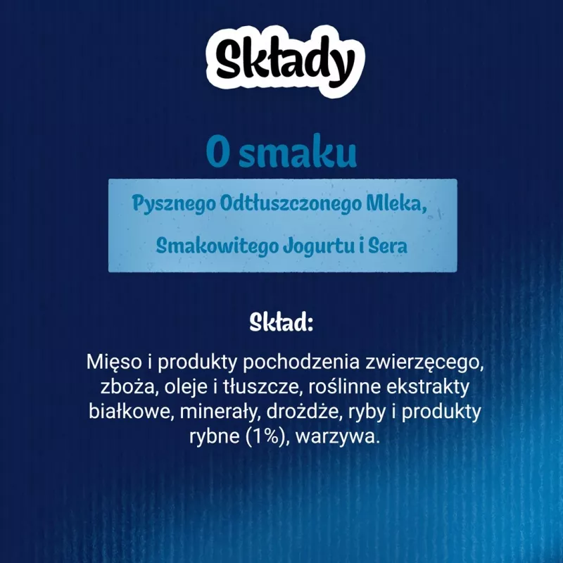 Kaķu kārums Felix Party Mix Dairy Delight 60 g — kraukšķīgi, piena garšas našķi pieaugušiem kaķiem, olbaltumvielas 35% tauki 19,5%