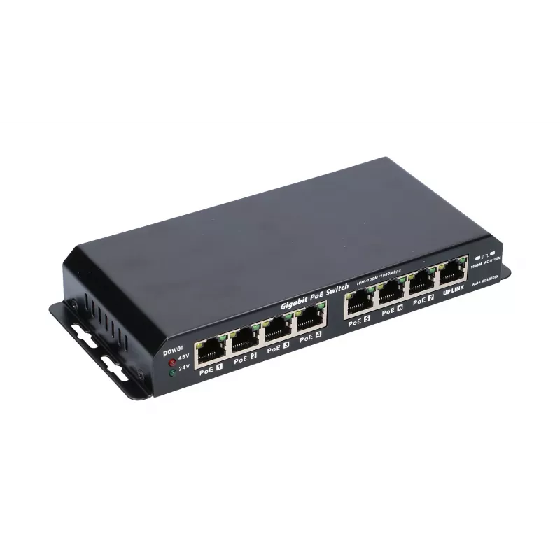 Extralink PoE slēdzis KRATOS 7x Gigabit PoE, 1x Uplink RJ45, barošanas bloks 24V 2.5A, 60W