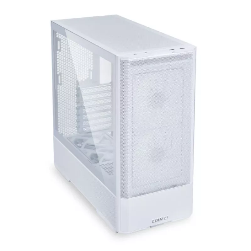 MidiTower datora korpuss Lian Li LANCOOL 207 — balts, caurspīdīgs panelis, atbalsta ATX/MicroATX/MiniITX, bez barošanas bloka