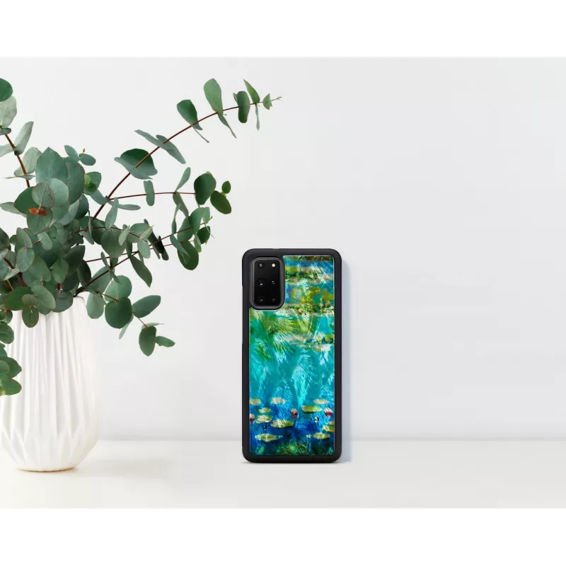 Telefona maciņš iKins Samsung Galaxy S20+ — melnas ūdensrožu dizains