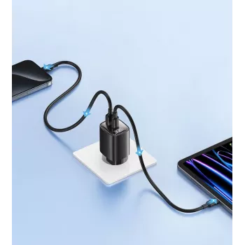 Lādētājs usams CC229 30W GaN USB-C un USB LED kompakts ceļojumu lādētājs