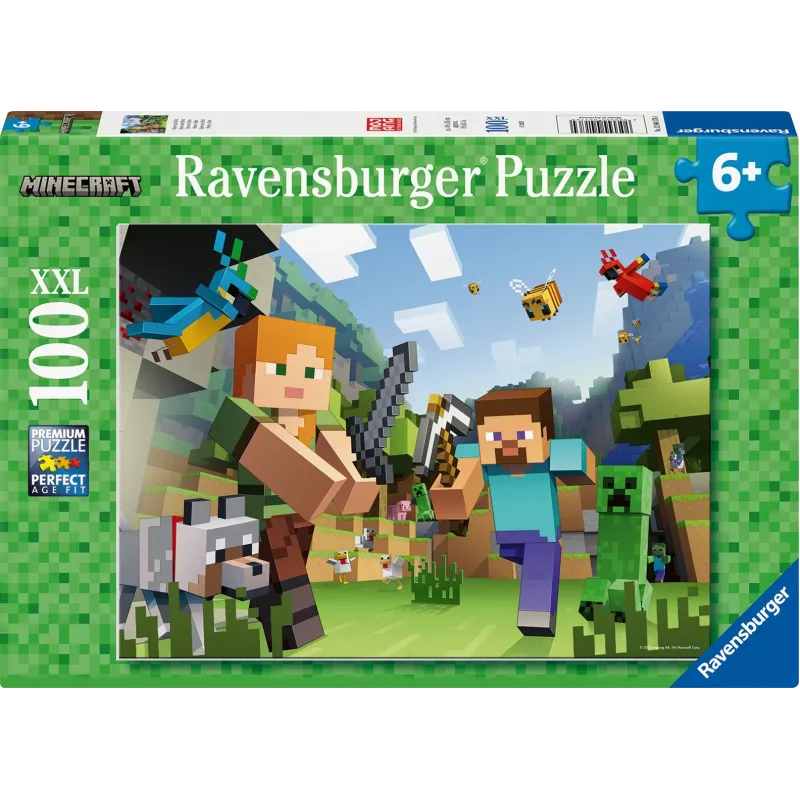 Ravensburger Puzzle XXL 100 gabali Minecraft – lielizmēra gabali bērniem un faniem