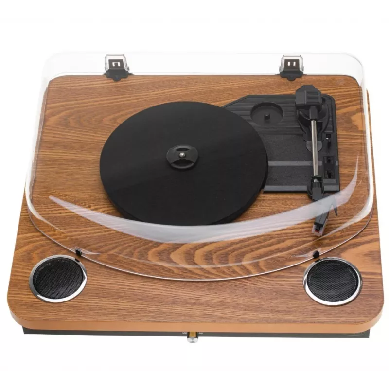 Analogais siksnas piedziņas vinila plašu atskaņotājs Adler AD 1914 ar USB pieslēgvietu, keramisko disku, līdzstrāvas motoru, 33 1/3 apgr./min, Bluetooth 5.4, RCA izejām, iebūvētiem skaļruņiem