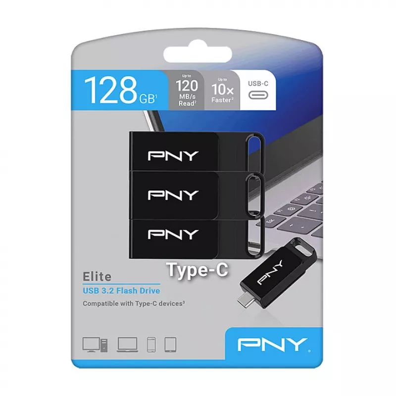 USB zibatmiņa PNY Elite 128 GB USB Type-C 3.2 Gen 1 (3.1 Gen 1) melna