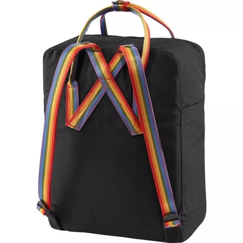 Mugursoma Fjällräven Kånken Rainbow — Vinylon, 380×270×130 mm, Melna/Daudzkrāsaina