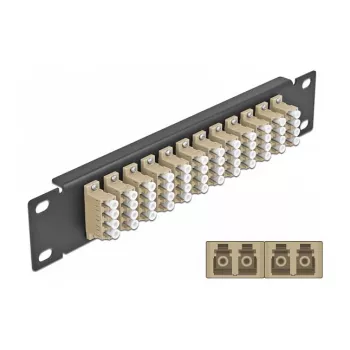 Optisko šķiedru sadales panelis DeLOCK 10 collu 12 portu LC Quad smilškrāsas 1U melns