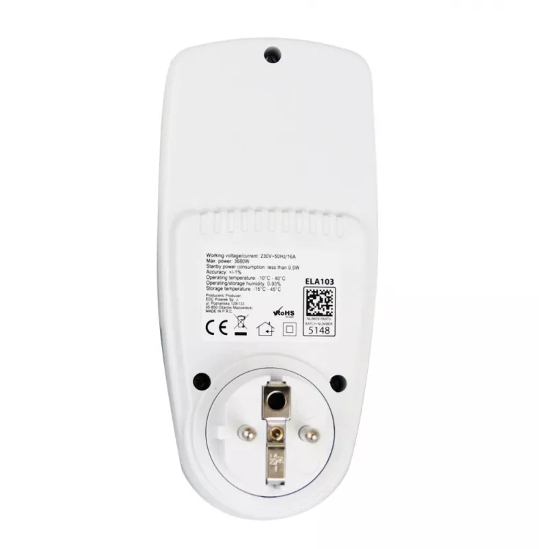 Elektrības patēriņa mērītājs ESPERANZA ELA103 ar LCD displeju — 16 A, 3680 W, 230 V, 50–60 Hz