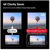 Action sports kamera Insta360 Ace Pro 2 — 50 MP, 8K Ultra HD (7680×3272), 1/1,3 collu sensors, līdz 240 kadriem/s, iebūvēts displejs, Wi‑Fi, MicroSD, 177,7 g, Melna