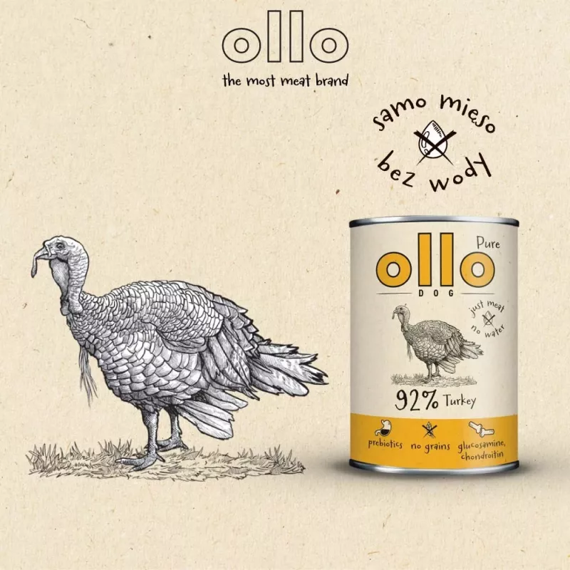 OLLO Pure Turkey - mitrā suņu barība - 850g