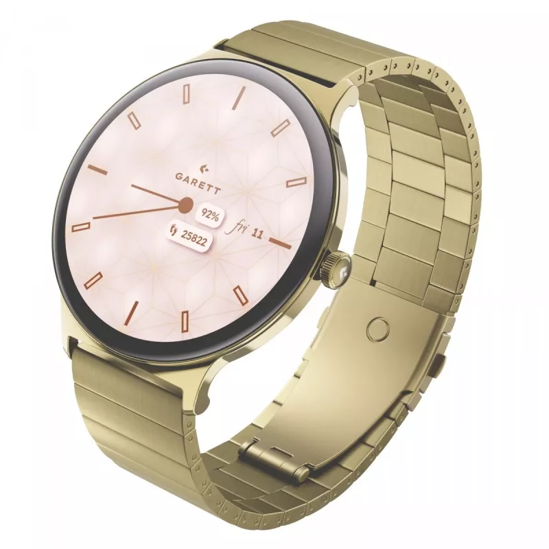 Viedpulkstenis Garett Verona 2 Gold Steel ar Bluetooth un sirdsdarbības monitoru