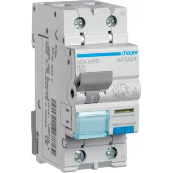 Hager RCBO slēdzis 1P+N 10kA B-20A 30mA ADA520D (ADA520D)