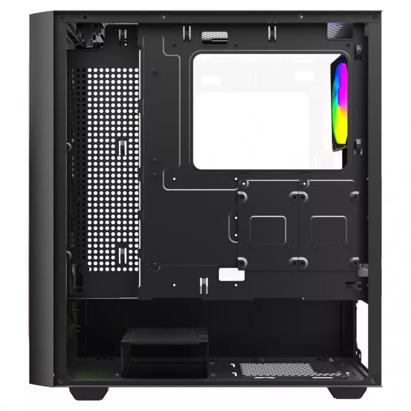 PC korpuss SAVIO Noctis Flow RGB — Cube, ATX/Mini-ITX, 3x 120 mm priekšējie ventilatori, rūdīta stikla sānu panelis, max GPU 35 cm