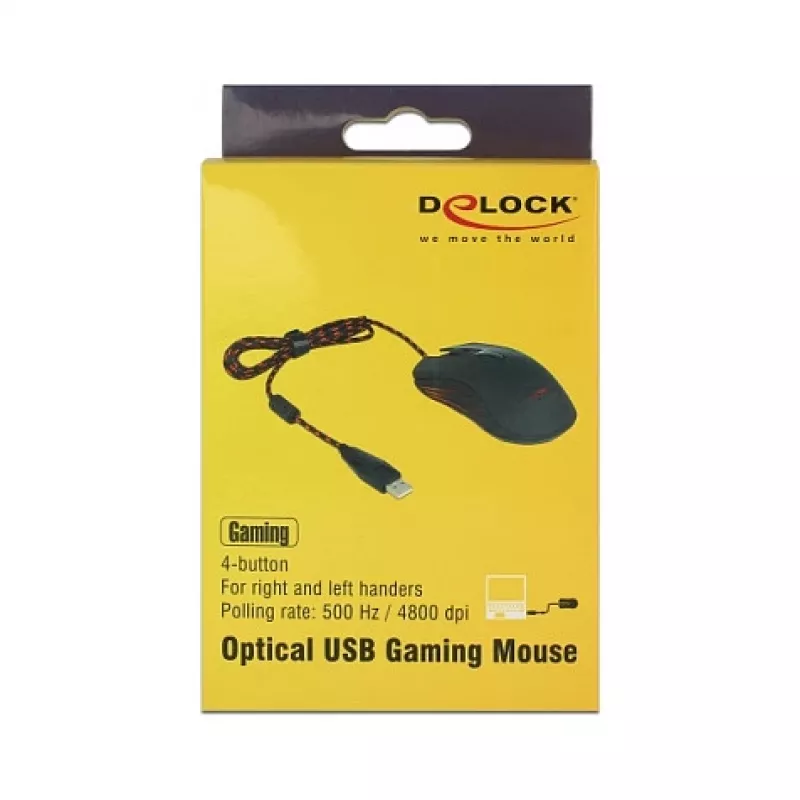 Spēļu pele DeLOCK 12531, piemērota abām rokām, USB Type-A, optiskā, 4800 DPI