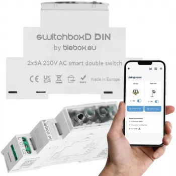 DIN sliedes sadales kārba bleBox switchboxD (modelis 36805) viedajai mājai modulārai uzstādīšanai