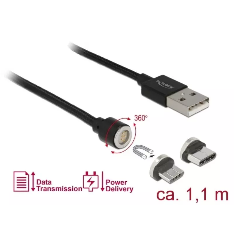 USB kabelis DeLOCK 85723 USB 2.0 1.1m USB A USB C/Micro-USB B Melns