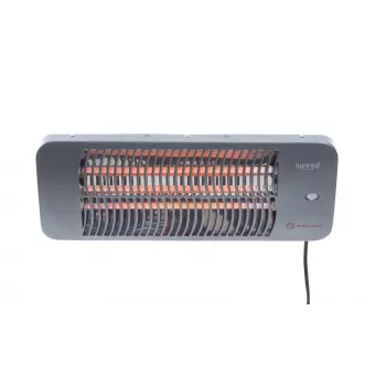 Kvarca elektriskais sildītājs SUNRED LUG-2000W — 2000 W, kvarca stikla elements, lietošanai ārpus telpām, piestiprināms pie sienas, IP24, melns