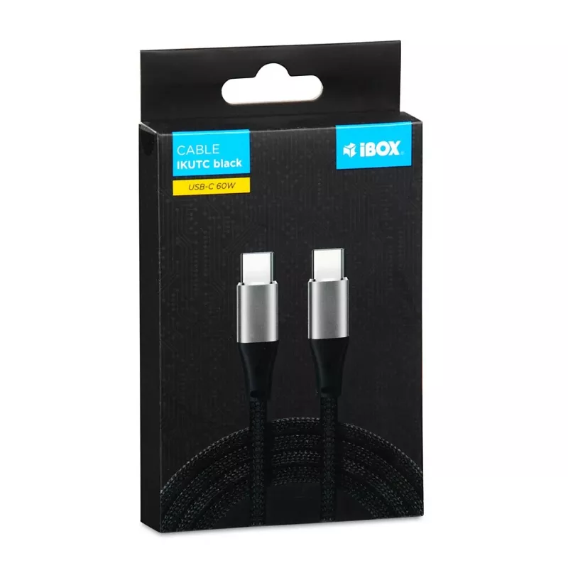iBOX IKUTC USB-C kabelis 60W 2m Melns