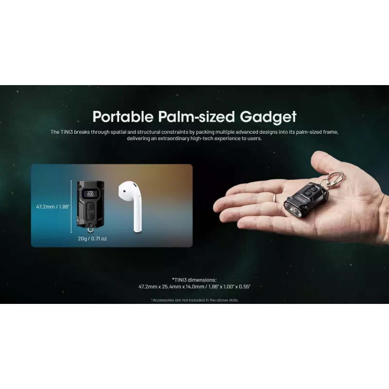Atslēgu piekariņa lukturītis Nitecore TINI3 melns 600 lm USB uzlādējams