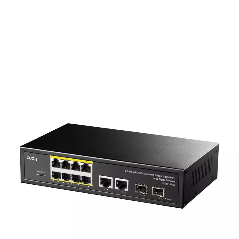 Cudy GS1010PS2 tīkla slēdzis Nepārvaldāms Gigabit Ethernet (10/100/1000) Power over Ethernet (PoE) Melns