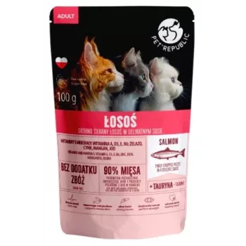 PetRepublic CAT paciņa pieaugušām kaķēm 100 g, filejas ar laša šķiedrām