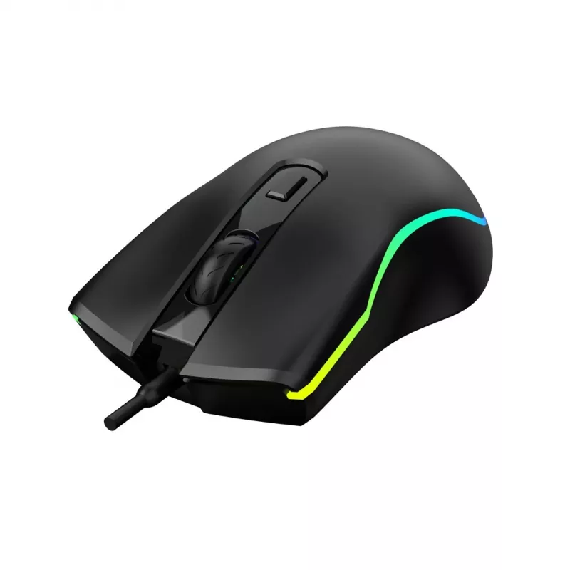 Vadu apsildāmā spēļu pele ActiveJet AMY-W390 — piemērota abām rokām, optiskā 2000 DPI, USB Type-A, 4 pogas, melna