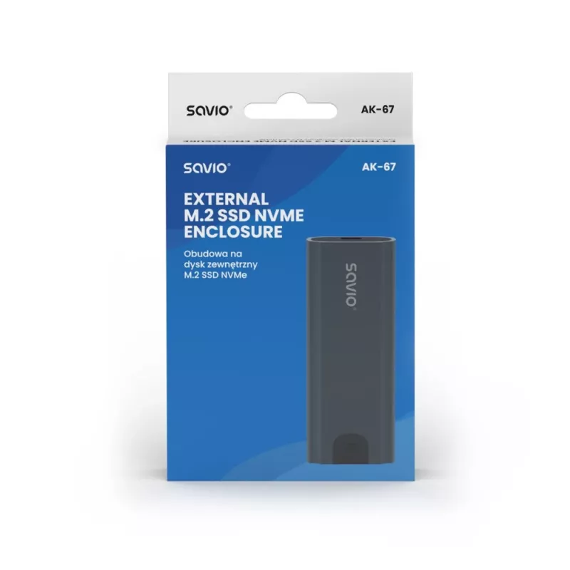 M.2 SSD korpuss SAVIO AK-67 pelēks, USB 10 Gbit/s, atbalsta vienu M.2 disku