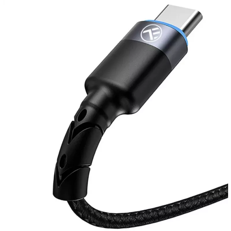 Datu kabelis Tellur USB uz Type-C LED neilona pinumā 1,2 m melns