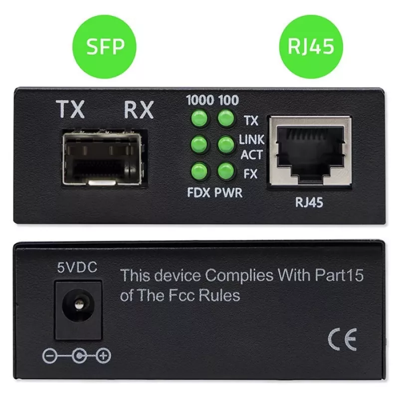 Mediju pārveidotājs SWITCH Ethernet 1x RJ45 1x SFP