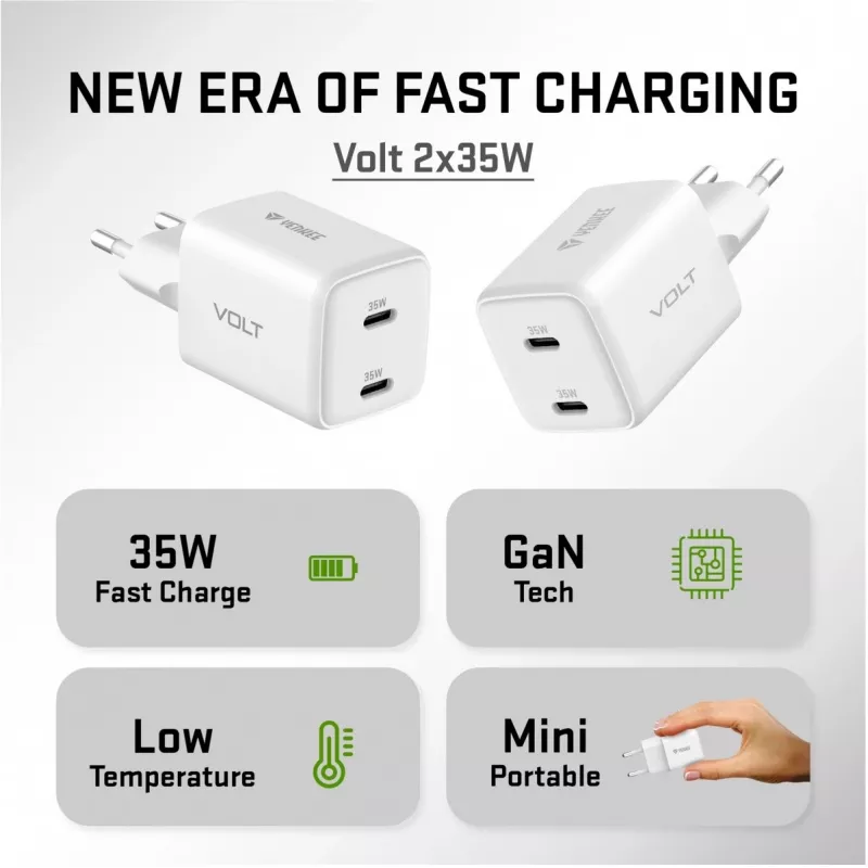 Sienas USB-C lādētājs YENKEE G35D 2x18W Power Delivery 3.0 3A