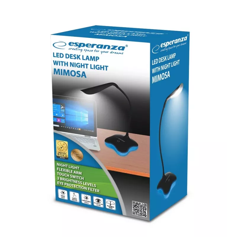 Galda lampa ESPERANZA ELD105K MIMOSA — LED galda lampa ar nakts gaismu, melna