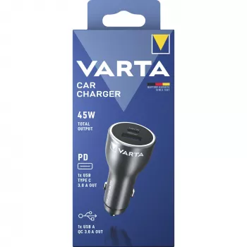 Automašīnas lādētājs Varta 57933101111, 45 W kopējā jauda, 1× USB-A, 1× USB-C