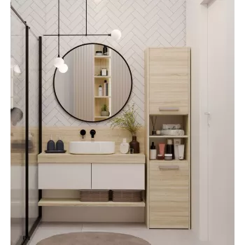 Vannas istabas uzglabāšanas skapis top e shop S40 SONOMA — Ozola rāmis, brīvstāvošs, 6 plaukti, 400×300×1700 mm